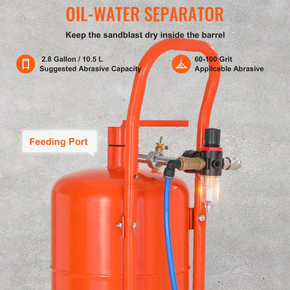 VEVOR 5 Gallon Sand Blaster, 60-110 PSI High Pressure Sandblaster, Portable Abrasive Blasting Tank, Air Sand Blasting Kit with 4 Ceramic Nozzles and Oil-Water Separator for Paint, Stain, Rust Removal
