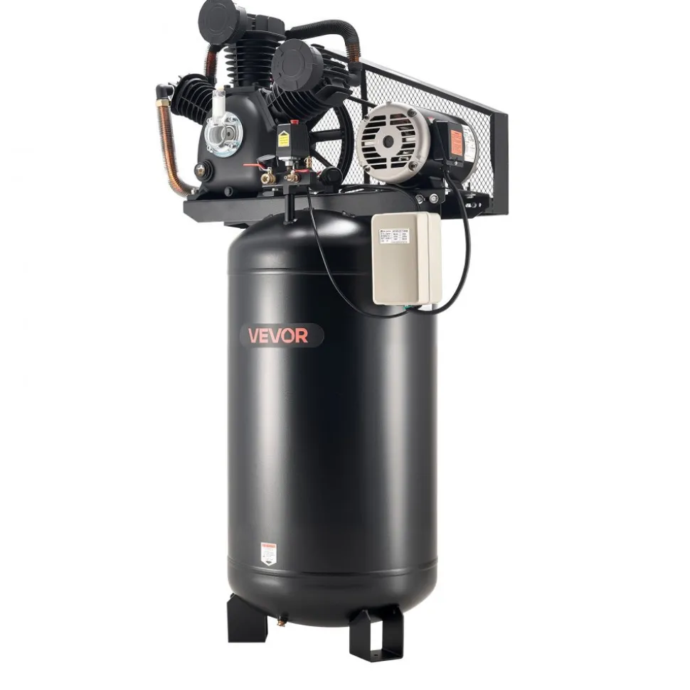 VEVOR 80 Gallons Heavy-Duty Air Compressor, 10HP 17 SCFM at 90PSI Air Compressors Max 175PSI, Oil-Lubricated Compressor Tank for Industrial Manufacturing, Large Workshops (230V 3-Phase, No Plug)