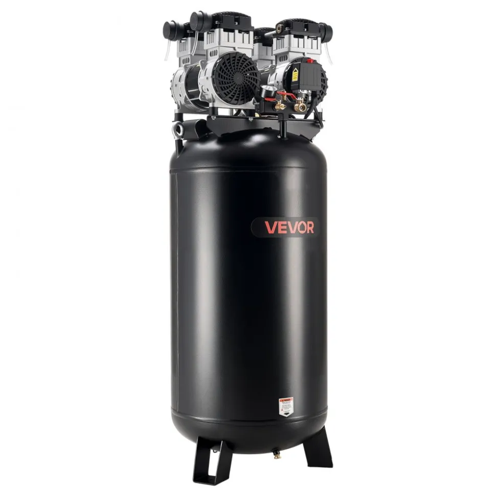 VEVOR 60 Gallons Heavy-Duty Air Compressor, 4HP 10SCFM at 90PSI Air Compressors with Max 125PSI Pressure, Oil-Free Compressor Tank for Industrial Manufacturing, Large Workshops (230V 60Hz, No-Plug)