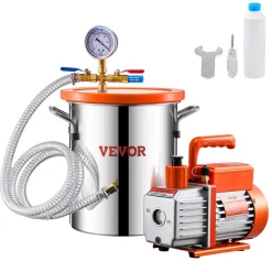VEVOR 3 Gallon Vacuum Chamber and 3.5 CFM Pump Kit, Stainless Steel Chamber, Single Stage Vacuum Pump Degassing Chamber Kit, with Acrylic Lid, Oil, 4.92 ft Hose, for Degassing Resin Silicone Epoxies