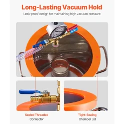 VEVOR 3 Gallon Vacuum Chamber and 3.5 CFM Pump Kit, Stainless Steel Chamber, Single Stage Vacuum Pump Degassing Chamber Kit, with Acrylic Lid, Oil, 4.92 ft Hose, for Degassing Resin Silicone Epoxies