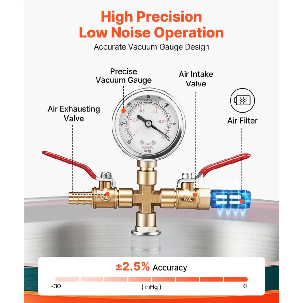 VEVOR 15 Gallon Vacuum Chamber, Aluminum Alloy, Vacuum Degassing Chamber with Tempered Glass Lid, Hose, Air Filter, for Resin Casting, Stabilizing Wood, Degassing Silicone, Epoxies, Essential Oils