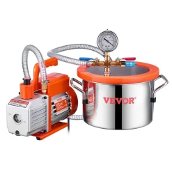VEVOR 1.5 Gallon Vacuum Chamber and 3.5 CFM Pump Kit, Stainless Steel Chamber, Single Stage Vacuum Pump Degassing Chamber Kit, with Acrylic Lid, Oil, 4.92 ft Hose, for Degassing Resin Silicone Epoxies