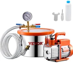 VEVOR 1.5 Gallon Vacuum Chamber and 3.5 CFM Pump Kit, Stainless Steel Chamber, Single Stage Vacuum Pump Degassing Chamber Kit, with Acrylic Lid, Oil, 4.92 ft Hose, for Degassing Resin Silicone Epoxies
