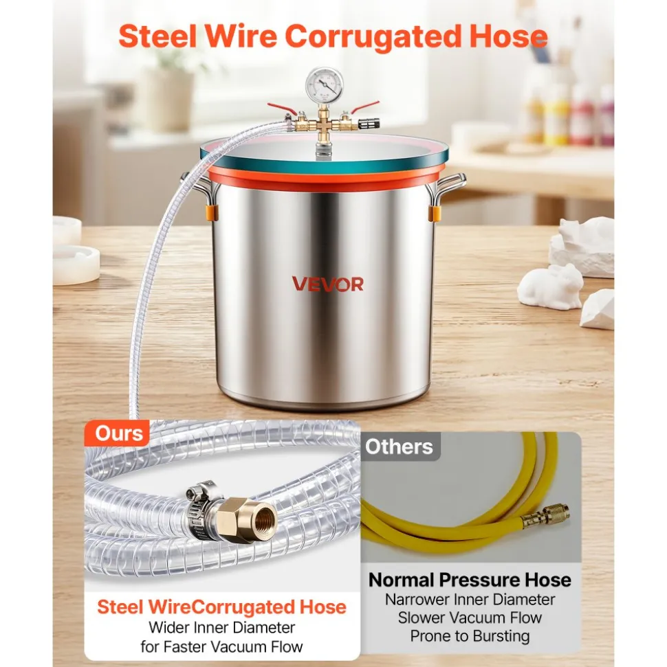 VEVOR 1.5 Gallon Vacuum Chamber, Stainless Steel, Vacuum Degassing Chamber with Tempered Glass Lid, Hose, Air Filter, for Resin Casting, Stabilizing Wood, Degassing Silicone, Epoxies, Essential Oils