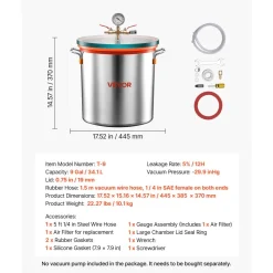 VEVOR 1.5 Gallon Vacuum Chamber, Stainless Steel, Vacuum Degassing Chamber with Tempered Glass Lid, Hose, Air Filter, for Resin Casting, Stabilizing Wood, Degassing Silicone, Epoxies, Essential Oils