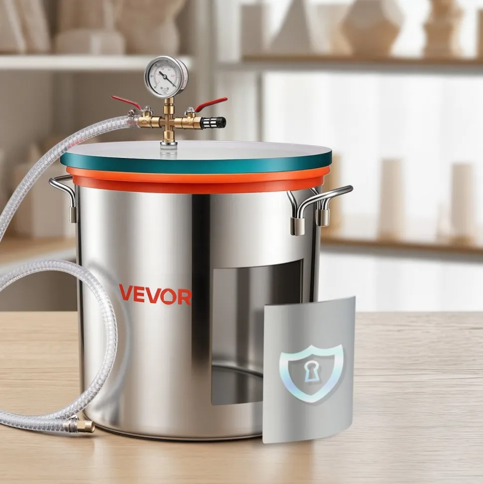 VEVOR 1.5 Gallon Vacuum Chamber, Stainless Steel, Vacuum Degassing Chamber with Tempered Glass Lid, Hose, Air Filter, for Resin Casting, Stabilizing Wood, Degassing Silicone, Epoxies, Essential Oils