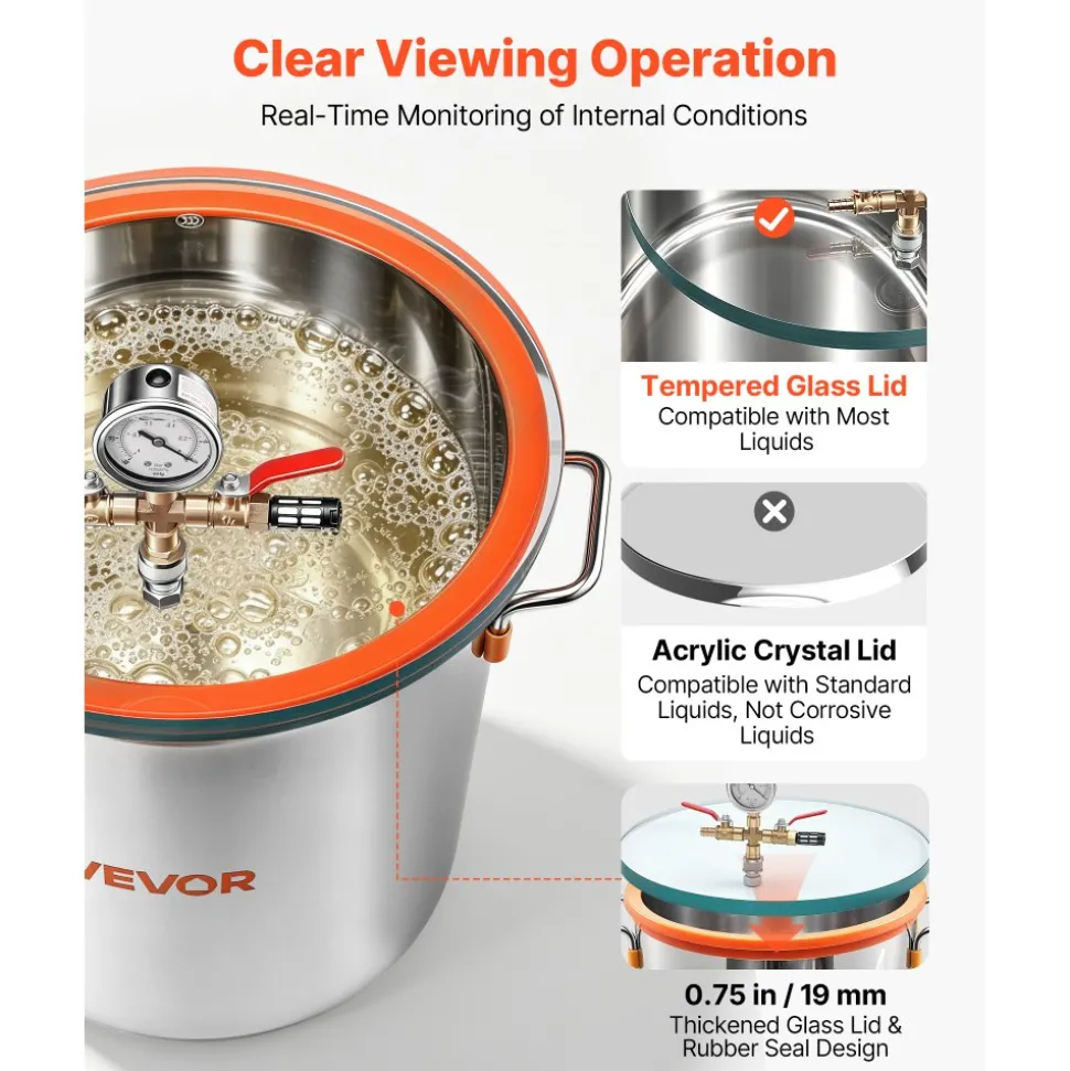 VEVOR 1.5 Gallon Vacuum Chamber, Stainless Steel, Vacuum Degassing Chamber with Tempered Glass Lid, Hose, Air Filter, for Resin Casting, Stabilizing Wood, Degassing Silicone, Epoxies, Essential Oils
