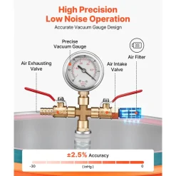 VEVOR 1.5 Gallon Vacuum Chamber, Stainless Steel, Vacuum Degassing Chamber with Tempered Glass Lid, Hose, Air Filter, for Resin Casting, Stabilizing Wood, Degassing Silicone, Epoxies, Essential Oils