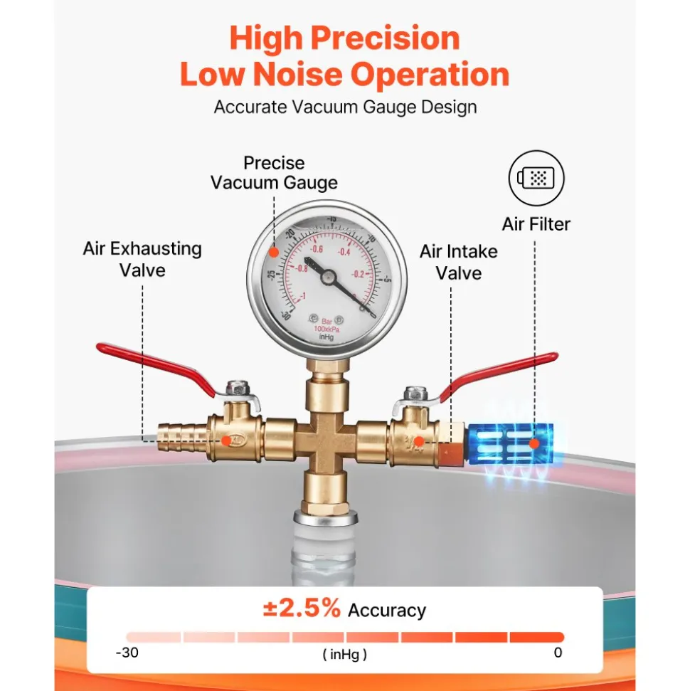 VEVOR 1.5 Gallon Vacuum Chamber, Stainless Steel, Vacuum Degassing Chamber with Tempered Glass Lid, Hose, Air Filter, for Resin Casting, Stabilizing Wood, Degassing Silicone, Epoxies, Essential Oils