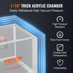 VEVOR 2 Gallon Vacuum Chamber, Upgraded Multipurpose Acrylic Vacuum Degassing Chamber, Transparent Vacuum Chamber, for Resin Degassing, Silica Gel Degassing, Gypsum Degassing and Vacuum Extraction