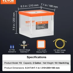 VEVOR 2 Gallon Vacuum Chamber, Upgraded Multipurpose Acrylic Vacuum Degassing Chamber, Transparent Vacuum Chamber, for Resin Degassing, Silica Gel Degassing, Gypsum Degassing and Vacuum Extraction