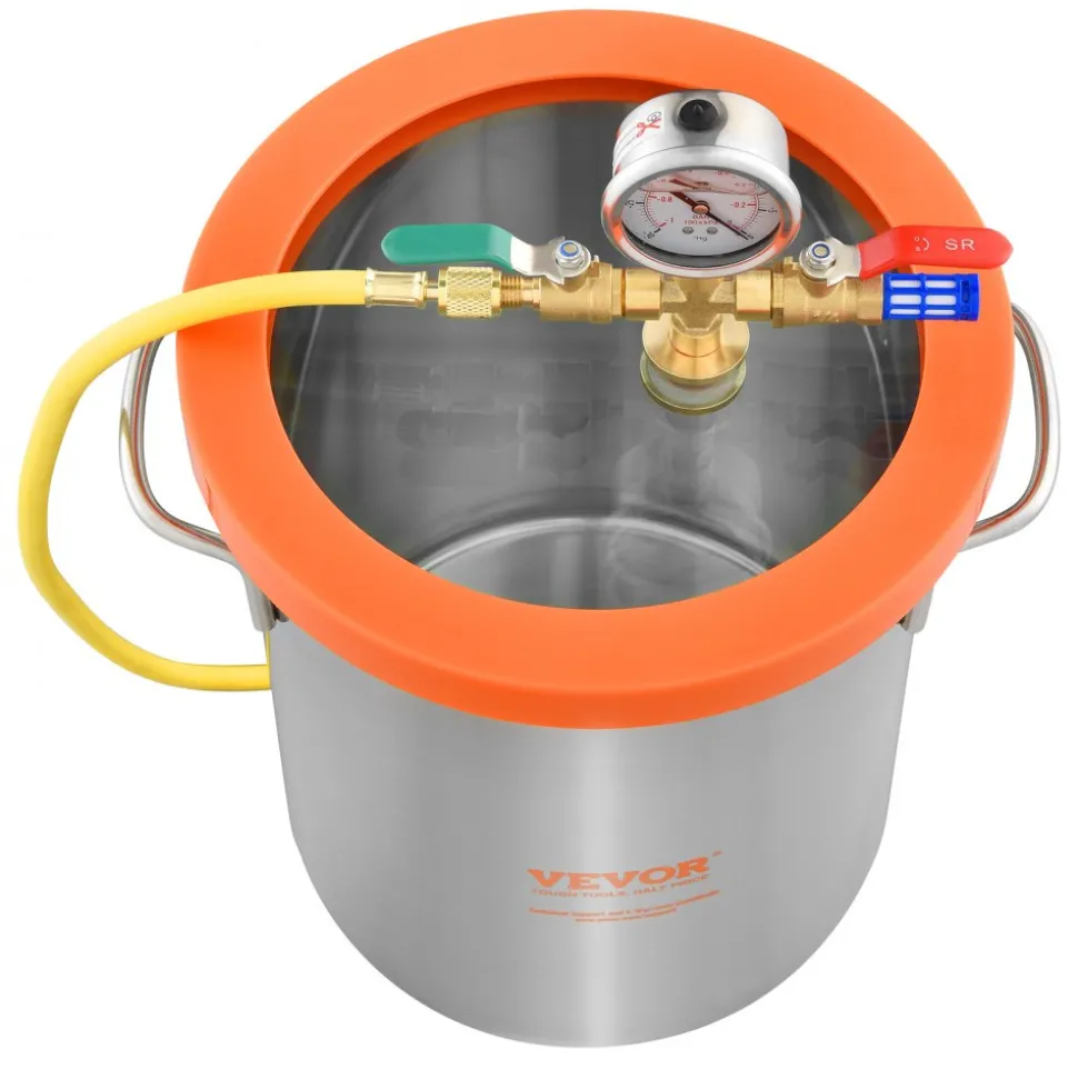 VEVOR 5 Gallon Vacuum Chamber, Upgraded Tempered Glass Lid Vacuum Degassing Chamber, 304 Stainless Steel Chamber, for Stabilizing Wood, Resin Degassing, Silicone Degassing and Plaster Degassing