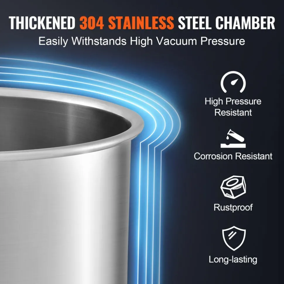 VEVOR 3 Gallon Vacuum Chamber, Upgraded Tempered Glass Lid Vacuum Degassing Chamber, 304 Stainless Steel Chamber, for Stabilizing Wood, Resin Degassing, Silicone Degassing and Plaster Degassing