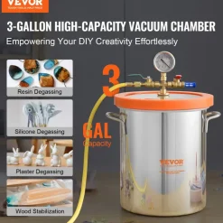 VEVOR 3 Gallon Vacuum Chamber, Upgraded Tempered Glass Lid Vacuum Degassing Chamber, 304 Stainless Steel Chamber, for Stabilizing Wood, Resin Degassing, Silicone Degassing and Plaster Degassing
