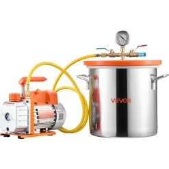 VEVOR 3 Gallon Vacuum Chamber with Pump, 3.5 CFM, Single Stage Vacuum Pump, Stainless Steel Degassing Chamber Kit with Tempered Glass Lid, 5 ft Hose, for Stabilizing Wood Degassing Silicone Resin