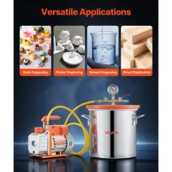 VEVOR 3 Gallon Vacuum Chamber with Pump, 3.5 CFM, Single Stage Vacuum Pump, Stainless Steel Degassing Chamber Kit with Tempered Glass Lid, 5 ft Hose, for Stabilizing Wood Degassing Silicone Resin