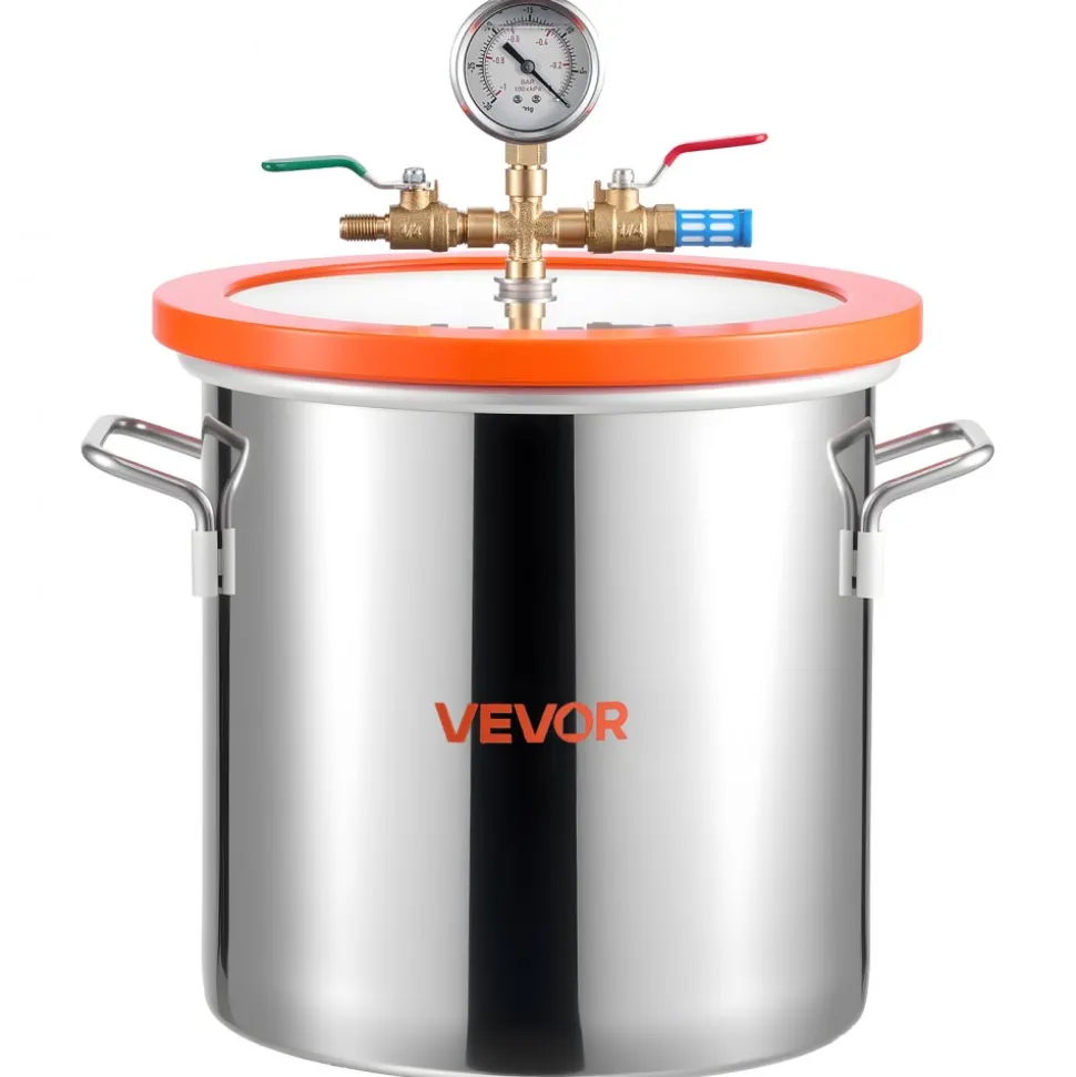 VEVOR 3 Gallon Vacuum Chamber with Pump, 3.5 CFM, Single Stage Vacuum Pump, Stainless Steel Degassing Chamber Kit with Tempered Glass Lid, 5 ft Hose, for Stabilizing Wood Degassing Silicone Resin