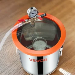 VEVOR 3 Gallon Vacuum Chamber with Pump, 3.5 CFM, Stainless Steel Degassing Chamber Kit, Single Stage Vacuum Pump, Tempered Glass Lid, 4.92 ft Hose, Oil, for Stabilizing Wood Degassing Silicone Resin