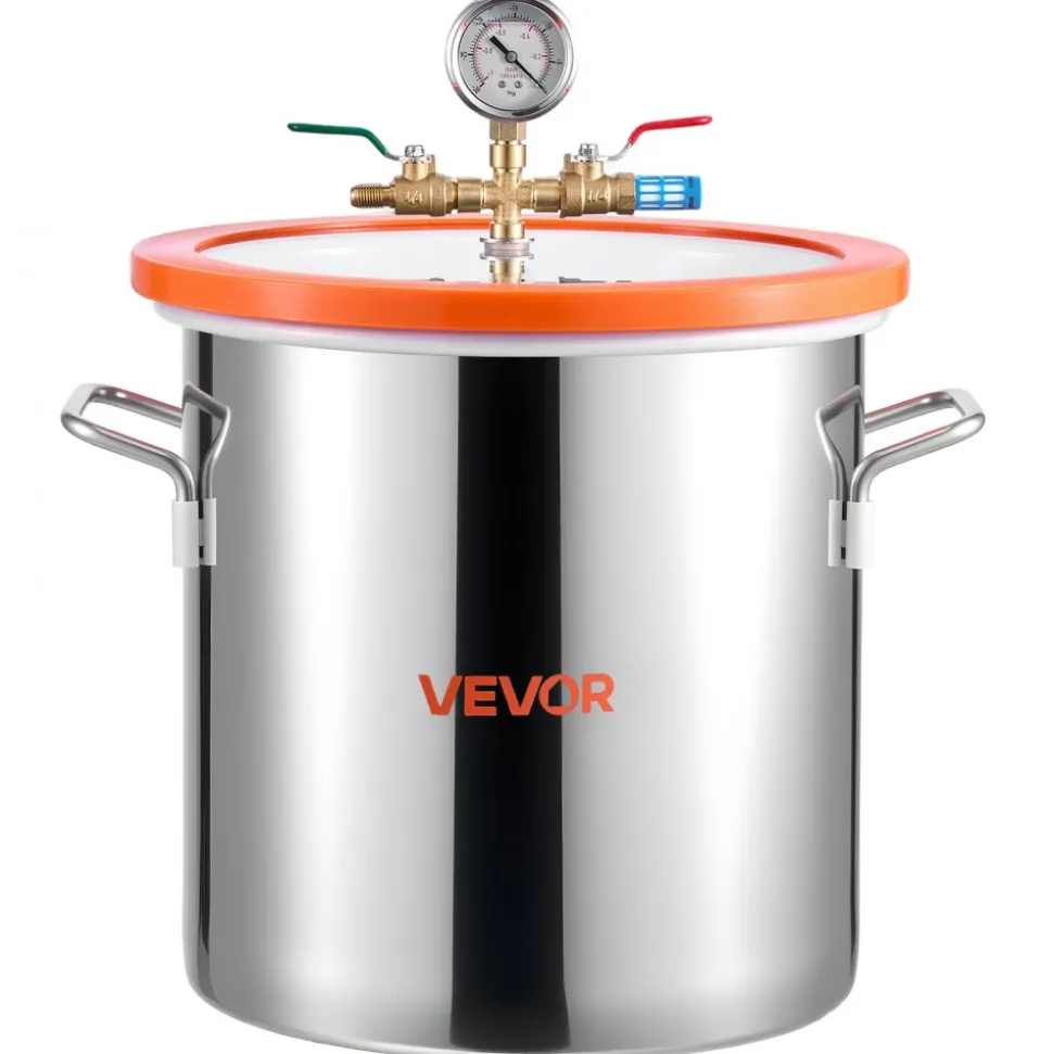 VEVOR 5 Gallon Vacuum Chamber with Pump, 3.5 CFM, Single Stage Vacuum Pump, Stainless Steel Degassing Chamber Kit with Tempered Glass Lid, 5 ft Hose, for Stabilizing Wood Degassing Silicone Resin