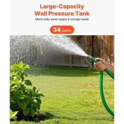 VEVOR 34-Gallon Vertical Well Pressure Tank, Pre-Charged Pressurized Water Tank for Well Pumps, Heavy-Duty Carbon Steel Water Storage Container for Home, School, Farm & Irrigation Systems
