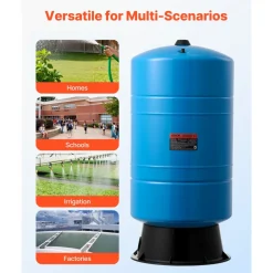 VEVOR 20-Gallon Vertical Well Pressure Tank, Pre-Charged Pressurized Water Tank for Well Pumps, Heavy-Duty Carbon Steel Water Storage Container for Home, School, Farm & Irrigation Systems