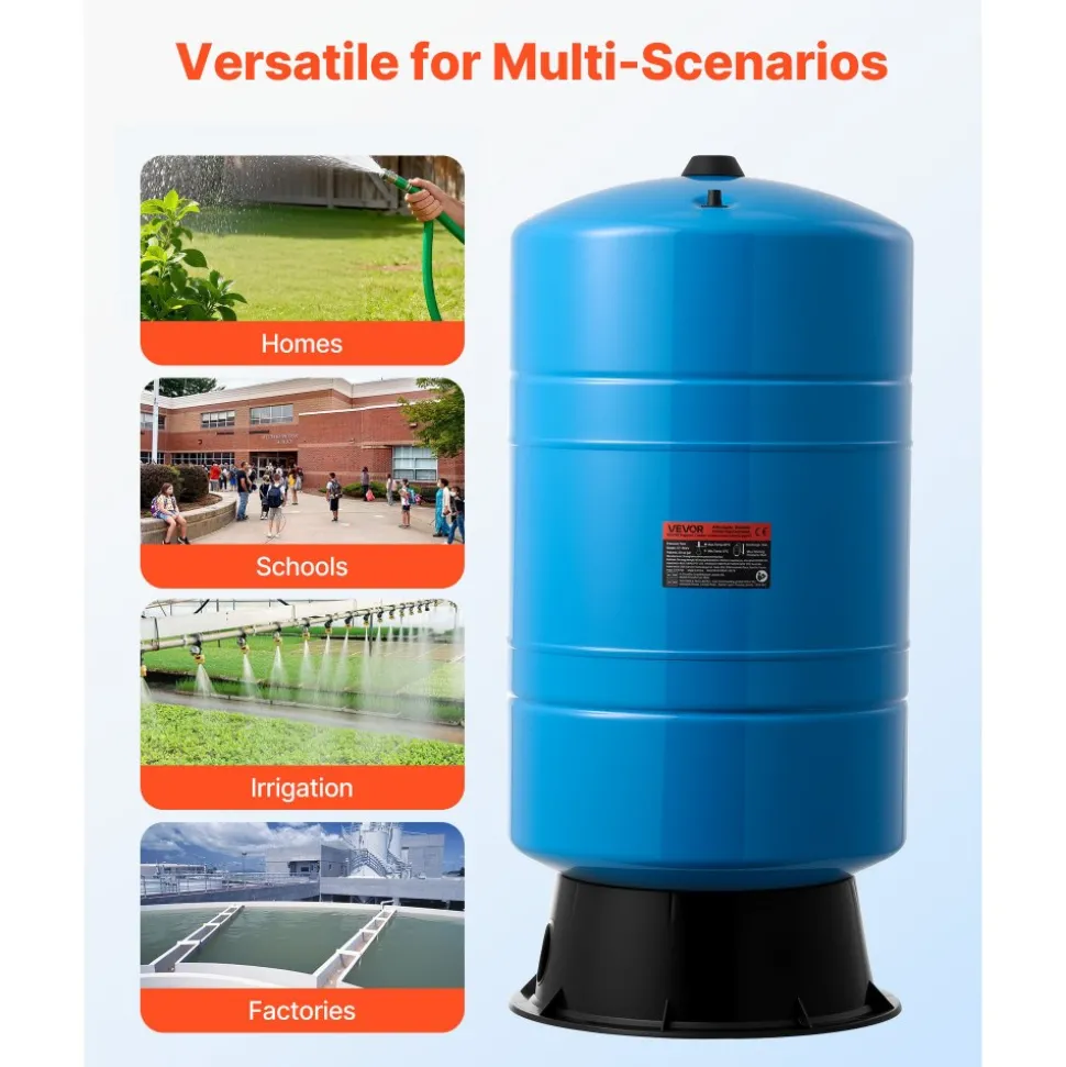 VEVOR 20-Gallon Vertical Well Pressure Tank, Pre-Charged Pressurized Water Tank for Well Pumps, Heavy-Duty Carbon Steel Water Storage Container for Home, School, Farm & Irrigation Systems