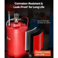 VEVOR 21 Gallon Waste Oil Drain Tank, Air Operated Portable Oil Drainer with Adjustable Funnel Height, Industrial Fluid Drain Tank with Wheels, Fluid Fuel Transfer Drainage for Auto Repair Shops, Red