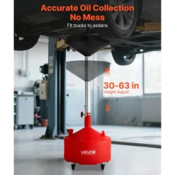 VEVOR 8 Gallon Waste Oil Drain Tank, Industrial Fluid Drain Tank with Adjustable Funnel Height, Portable Oil Drainer with Wheels, Fluid Fuel Transfer Drainage for Auto Repair Shops, Garages, Red