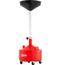 VEVOR 8 Gallon Waste Oil Drain Tank, Industrial Fluid Drain Tank with Adjustable Funnel Height, Portable Oil Drainer with Wheels, Fluid Fuel Transfer Drainage for Auto Repair Shops, Garages, Red