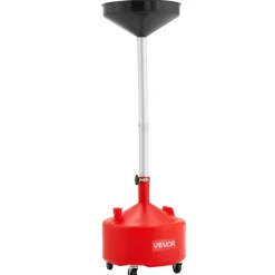 VEVOR 8 Gallon Waste Oil Drain Tank, Industrial Fluid Drain Tank with Adjustable Funnel Height, Portable Oil Drainer with Wheels, Fluid Fuel Transfer Drainage for Auto Repair Shops, Garages, Red