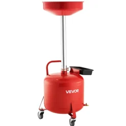 VEVOR 8 Gallon Waste Oil Drain Tank, Industrial Fluid Drain Tank with Adjustable Funnel Height, Portable Oil Drainer with Wheels & Toolbox, Fluid Fuel Transfer Drainage for Auto Repair Shops, Red