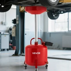 VEVOR 8 Gallon Waste Oil Drain Tank, Industrial Fluid Drain Tank with Adjustable Funnel Height, Portable Oil Drainer with Wheels & Toolbox, Fluid Fuel Transfer Drainage for Auto Repair Shops, Red