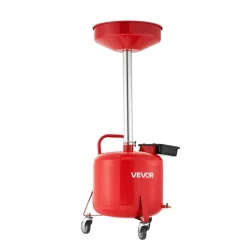 VEVOR 8 Gallon Waste Oil Drain Tank, Industrial Fluid Drain Tank with Adjustable Funnel Height, Portable Oil Drainer with Wheels & Toolbox, Fluid Fuel Transfer Drainage for Auto Repair Shops, Red