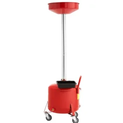 VEVOR 8 Gallon Waste Oil Drain Tank, Industrial Fluid Drain Tank with Adjustable Funnel Height, Portable Oil Drainer with Wheels & Toolbox, Fluid Fuel Transfer Drainage for Auto Repair Shops, Red