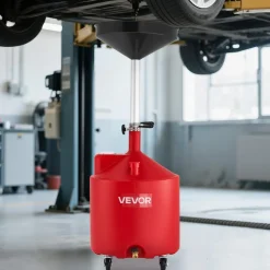 VEVOR 18 Gallon Waste Oil Drain Tank, Industrial Fluid Drain Tank with Adjustable Funnel Height, Portable Oil Drainer with Wheels, Fluid Fuel Transfer Drainage for Auto Repair Shops, Garages, Red