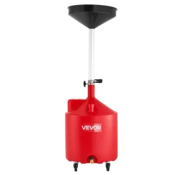 VEVOR 18 Gallon Waste Oil Drain Tank, Industrial Fluid Drain Tank with Adjustable Funnel Height, Portable Oil Drainer with Wheels, Fluid Fuel Transfer Drainage for Auto Repair Shops, Garages, Red