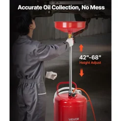VEVOR 25 Gallon Waste Oil Drain Tank, Air Operated Portable Oil Drainer with Adjustable Funnel Height, Industrial Fluid Drain Tank with Wheels, Fluid Fuel Transfer Drainage for Auto Repair Shops, Red