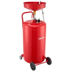 VEVOR 25 Gallon Waste Oil Drain Tank, Air Operated Portable Oil Drainer with Adjustable Funnel Height, Industrial Fluid Drain Tank with Wheels, Fluid Fuel Transfer Drainage for Auto Repair Shops, Red