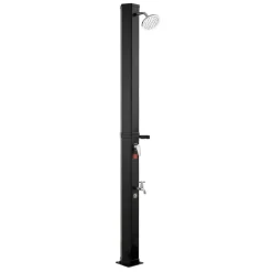 VEVOR 9.2 Gal Solar Heated Shower, 6.4ft Showerhead Height Outdoor Shower, with Foot Faucet & Soap Box Rack, Hot & Cold Water Adjustment, Freestanding for Backyard Poolside Beach Pool,Black