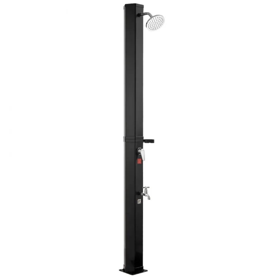 VEVOR 9.2 Gal Solar Heated Shower, 6.4ft Showerhead Height Outdoor Shower, with Foot Faucet & Soap Box Rack, Hot & Cold Water Adjustment, Freestanding for Backyard Poolside Beach Pool,Black