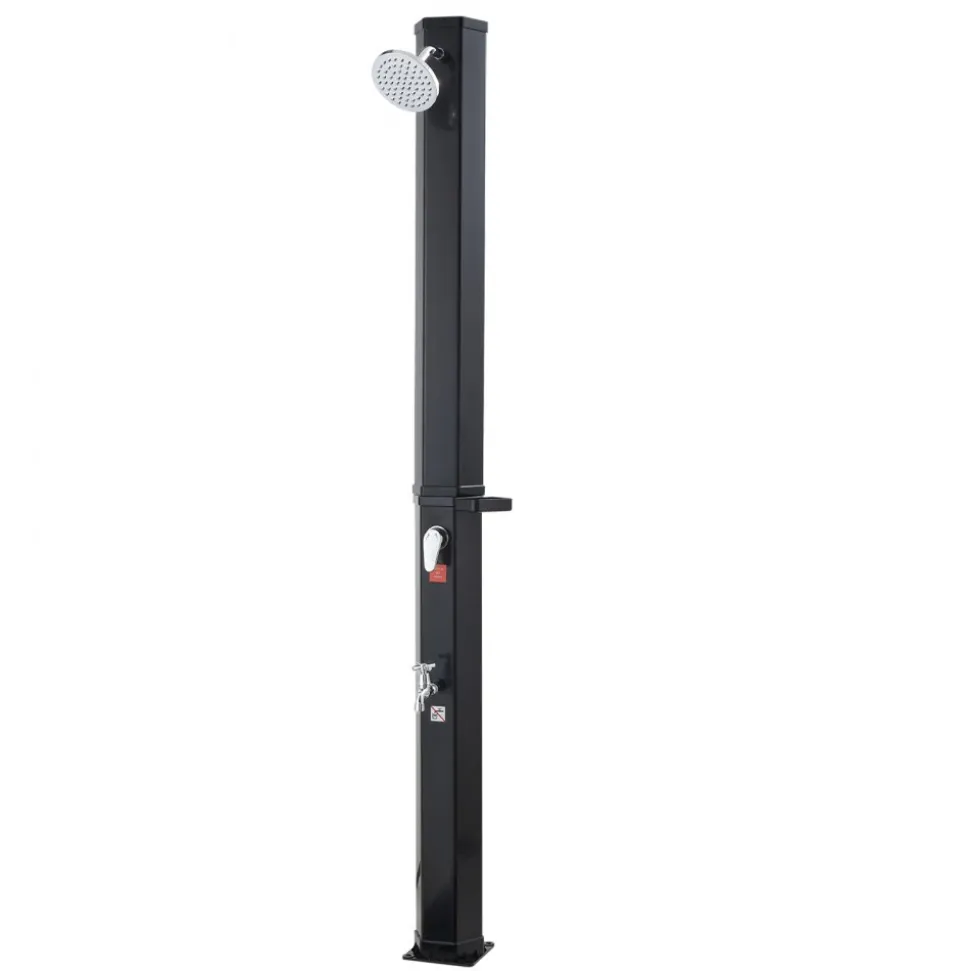 VEVOR 9.2 Gal Solar Heated Shower, 6.4ft Showerhead Height Outdoor Shower, with Foot Faucet & Soap Box Rack, Hot & Cold Water Adjustment, Freestanding for Backyard Poolside Beach Pool,Black