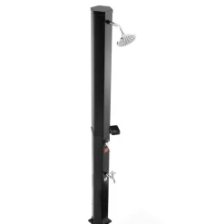 VEVOR 9.2 Gal Solar Heated Shower, 6.4ft Showerhead Height Outdoor Shower, with Foot Faucet & Soap Box Rack, Hot & Cold Water Adjustment, Freestanding for Backyard Poolside Beach Pool,Black
