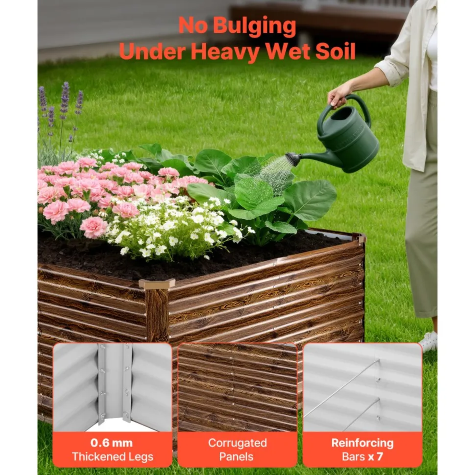 VEVOR Galvanized Raised Garden Bed, 8 x 4 x 2 ft, Rectangular Metal Planter Box Kit Outdoor, Bottomless Elevated Planting Box with Gloves, Alu-Zinc, for Growing Flowers Vegetables, Deep Wood Grain