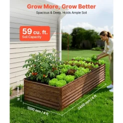VEVOR Galvanized Raised Garden Bed, 8 x 4 x 2 ft, Rectangular Metal Planter Box Kit Outdoor, Bottomless Elevated Planting Box with Gloves, Alu-Zinc, for Growing Flowers Vegetables, Deep Wood Grain