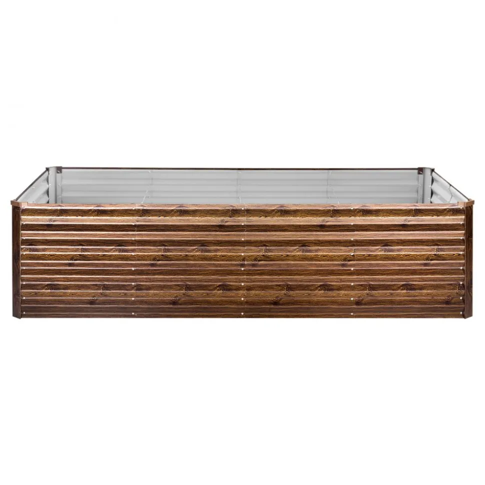 VEVOR Galvanized Raised Garden Bed, 8 x 4 x 2 ft, Rectangular Metal Planter Box Kit Outdoor, Bottomless Elevated Planting Box with Gloves, Alu-Zinc, for Growing Flowers Vegetables, Deep Wood Grain