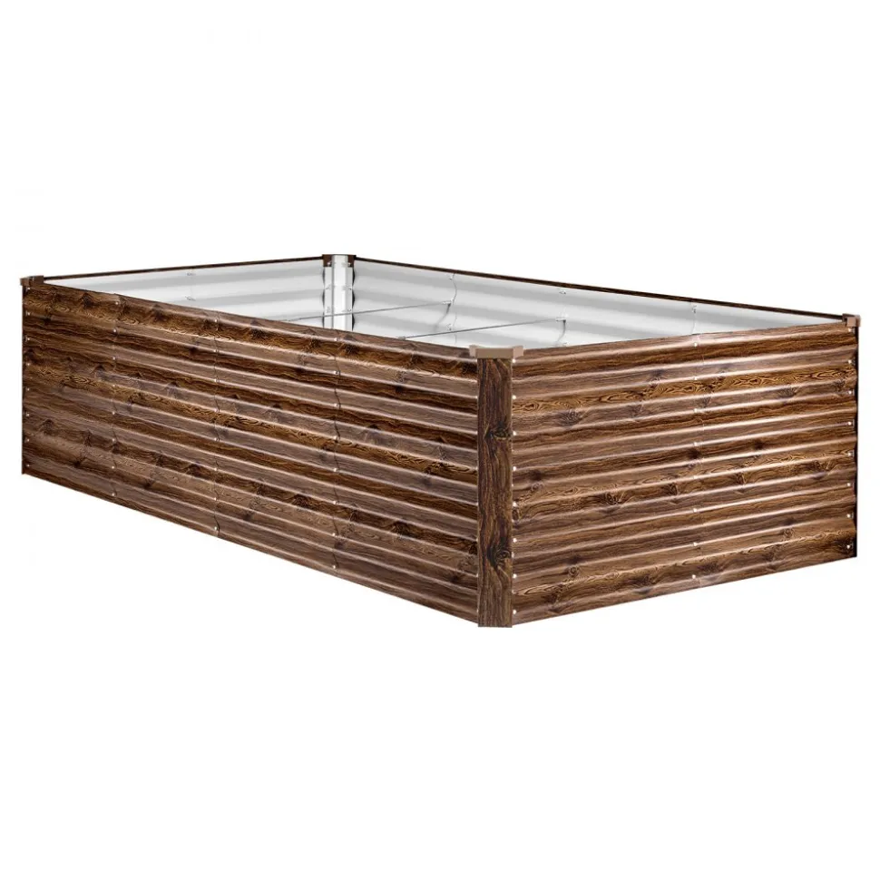 VEVOR Galvanized Raised Garden Bed, 8 x 4 x 2 ft, Rectangular Metal Planter Box Kit Outdoor, Bottomless Elevated Planting Box with Gloves, Alu-Zinc, for Growing Flowers Vegetables, Deep Wood Grain