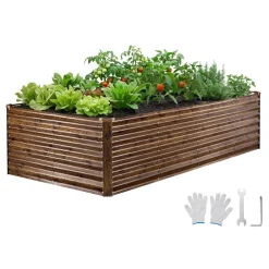 VEVOR Galvanized Raised Garden Bed, 8 x 4 x 2 ft, Rectangular Metal Planter Box Kit Outdoor, Bottomless Elevated Planting Box with Gloves, Alu-Zinc, for Growing Flowers Vegetables, Deep Wood Grain