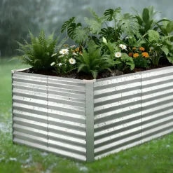 VEVOR Galvanized Raised Garden Bed, 8 x 4 x 3 ft, Rectangular Metal Planter Box Kit Outdoor, Bottomless Elevated Planting Box with Gloves, Rustproof Alu-Zinc, for Growing Flowers Vegetables, Silver