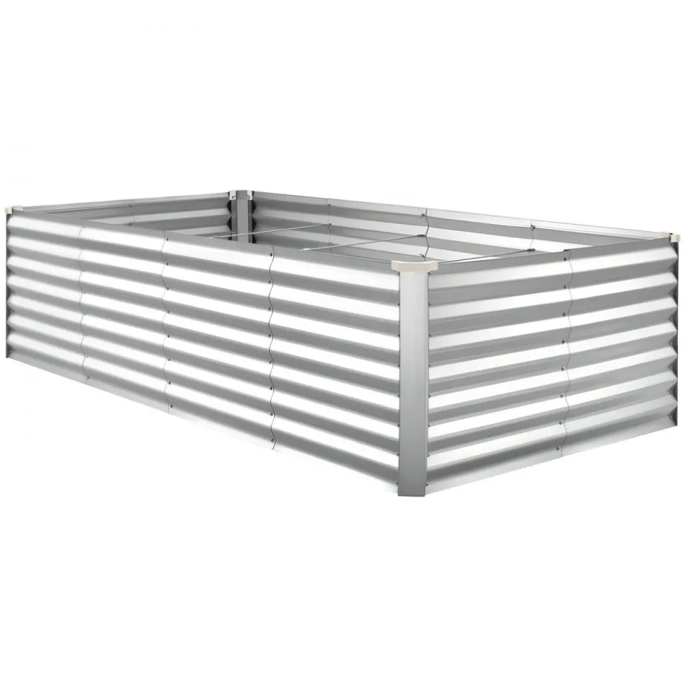 VEVOR Galvanized Raised Garden Bed, 8 x 4 x 2 ft, Rectangular Metal Planter Box Kit Outdoor, Bottomless Elevated Planting Box with Gloves, Rustproof Alu-Zinc, for Growing Flowers Vegetables, Silver
